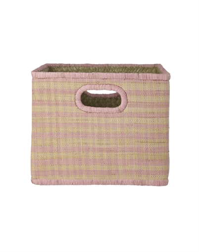 Rice - Stor Firkantet Raffia Opbevaringskurv - Pink 